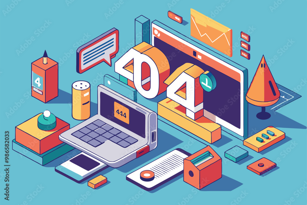 Poster an isometric illustration depicting an unauthorized access error with colorful graphic elements and 