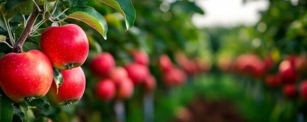 Fertile soil in orchards supporting apple trees in an organic farm