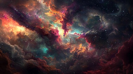 Fototapeta premium Ethereal Celestial Skyline in Dark Fantasy Heaven - 3D Illustration of Swirling Colors and Ethereal Light