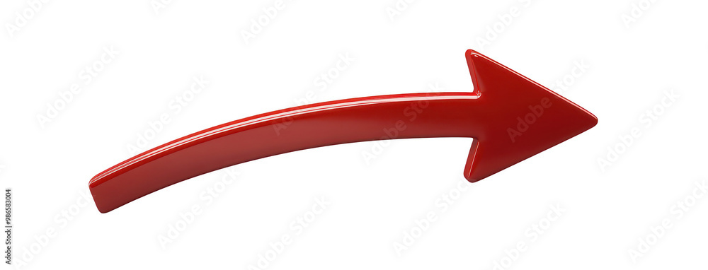 Poster a glossy red arrow pointing to the right isolated on transparent background, symbolizing direction o