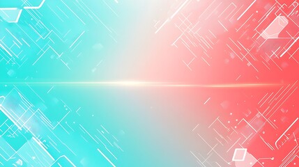 Abstract background with blue and red hues, featuring a bright, white light streak across the center. The background is made up of white geometric shapes and lines on a gradient of blue to red.