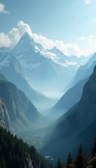 Breathtaking mountain landscape with misty valleys, perfect for inspiring themes in nature, adventure, travel, and outdoor activities.