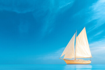 Fototapeta premium A majestic sailboat glides over calm waters under a clear blue sky at midday