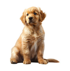 Golden Retriever puppy sitting and looking curiously with a transparent background