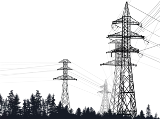 electric power high pylons in black forest isolated on white © Alexander Potapov