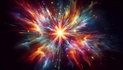 Fototapeta premium Cosmic explosion, vibrant nebula, universe creation