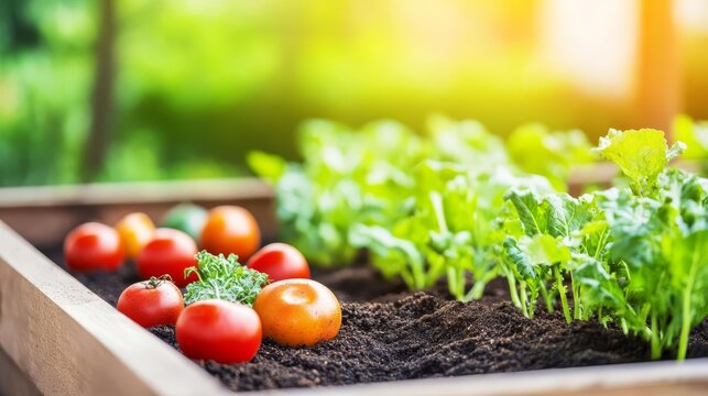 Soil enriched with compost in raised vegetable beds, urban agriculture concept