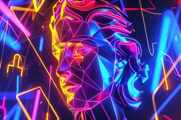 Neon geometric virgo zodiac art with futuristic abstract design. AI
