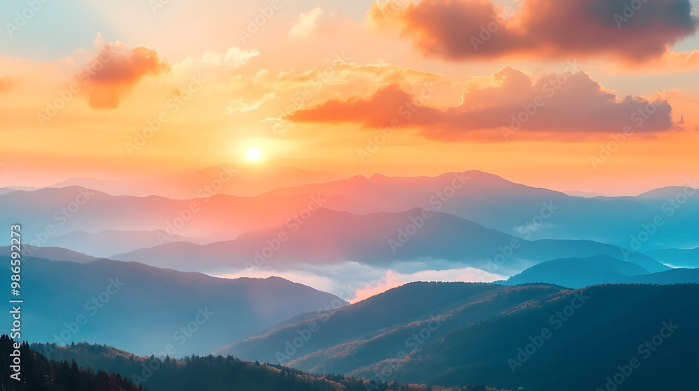 Canvas Prints Sunrise over misty mountains with colorful sky and clouds