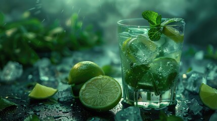Fototapeta premium Elegant mojito with lime and mint.