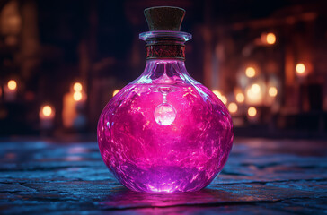 Charm Your Senses: Vibrant Pink Potion of Charm with a Small Mirror Shard