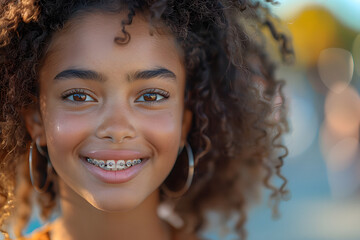 girl smiling on teeth braces