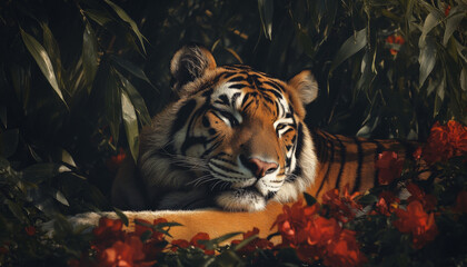 Photo of a sleeping bengal tiger