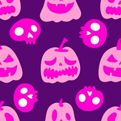 Halloween cute pumpkins seamless monsters pattern for wrapping paper and fabric