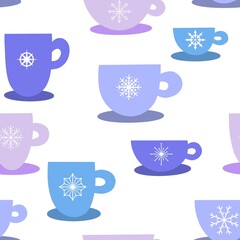 Christmas cups seamless mugs pattern for fabrics and linens and new year