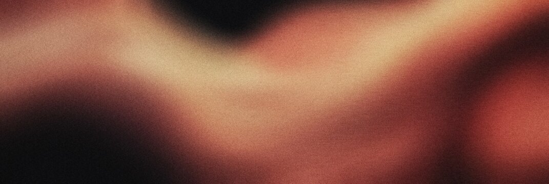 Grainy noisy poster background, deep auburn and soft peach color wave, black backdrop, noise texture effect