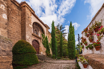 Entrance to the church and gardens in the town of Castril, Granada.