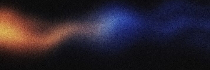 Grainy noisy poster background, deep cobalt blue and warm sepia color wave, black backdrop, noise texture effect