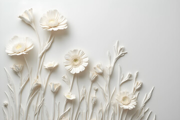 white plaster background, natural floral motif