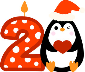 Christmas Penguin and Number