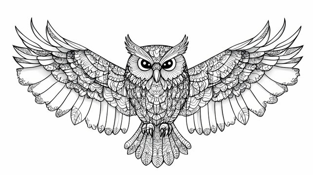 Hand drawn of owl zentangle style on a white background. coloring book for kids and adults.antistress coloring page, print, emblem,logo or tattoo,design, decor, t-shirt. Zentangle. Illustration