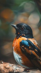 Nature wildlife image of bird standing on tree branch. Symbol of the wonders of the avian world.