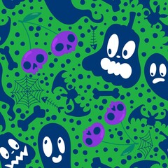 Halloween cute pumpkins seamless monsters pattern for wrapping paper and fabric