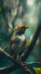 Nature wildlife image of bird standing on tree branch. Symbol of the wonders of the avian world.