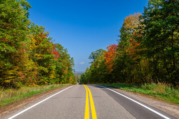 Colorful trees on a highway in northern Wisconsin