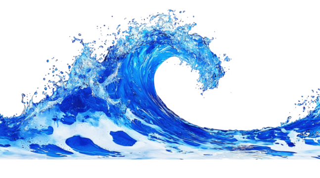 A blue wave isolated on transparent background.
