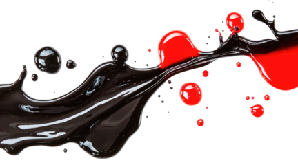 Black and red splash liquid isolated on transparent background.
