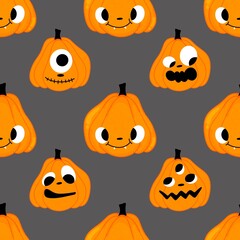 Halloween cute pumpkins seamless monsters pattern for wrapping paper and fabric
