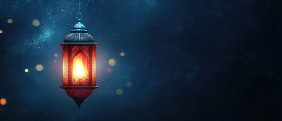 Illuminated Lantern Against a Starry Night