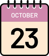 Calendar 23 October date icon with cute pastel colors