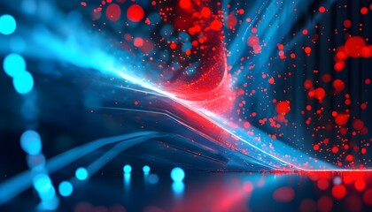 Dynamic fusion of blue and red lights creating an abstract background