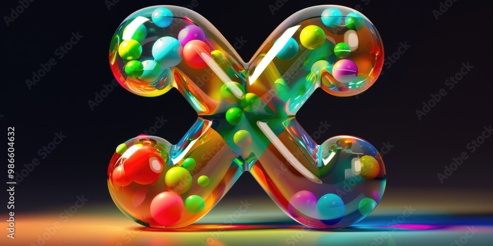Poster a three-dimensional representation of the letter x in vibrant colors, ideal for use as a decorative 