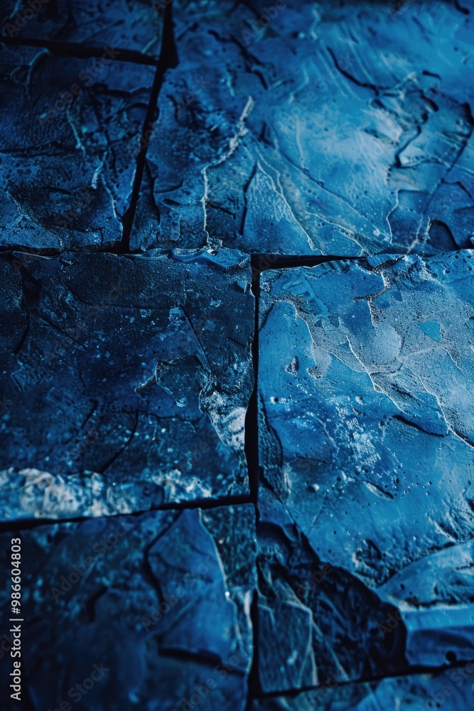 Poster a detailed view of a polished blue stone floor with intricate patterns and texture