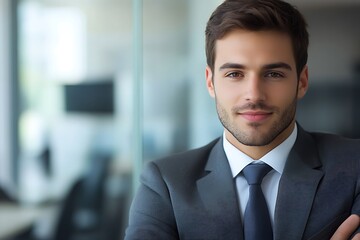 Fototapeta premium Confident Businessman Portrait, Successful Man in Suit and Tie