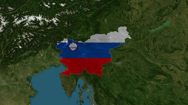 Zoom from Earth to Slovenia. (Country Flag) World map animation with highlighted borders of countries. Images from NASA
