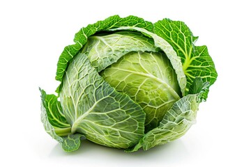 Fototapeta premium A head of crisp green cabbage on a clean white surface, perfect for food photography and recipe illustrations