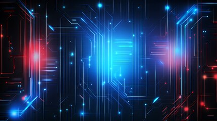 Obraz premium Abstract digital circuit board background with glowing lines and nodes.