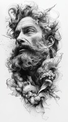 Fototapeta premium Hyperrealistic Double Exposure of a Nordic God in a Cosmic Galaxy Setting
