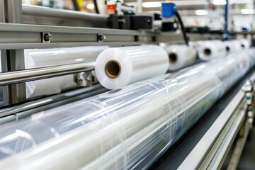 Obraz premium A machine with multiple rolls of plastic on it