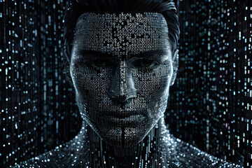 Digital Face with Binary Code Background