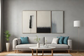 Fototapeta premium おしゃれなモノトーンコーディネートのリビングルーム、ソファー