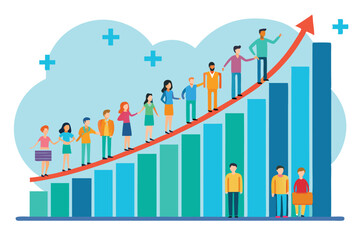 The graph displays ongoing population growth trends among different demographic groups over time, Analysis of graph showing growth in population, presented in a simple illustration.