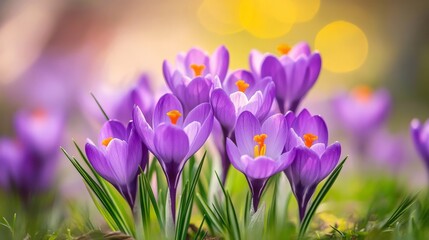 Violet crocus in botanical garden.