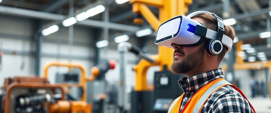 Engineer using virtual reality in modern manufacturing Generative AI image