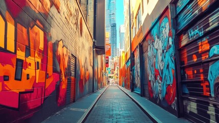 Fototapeta premium Colorful Graffiti Alleyway in Urban City