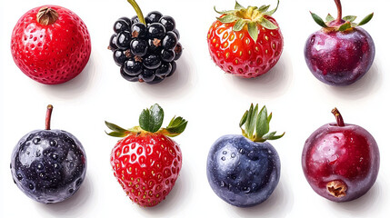Fresh berries arranged on a white background.